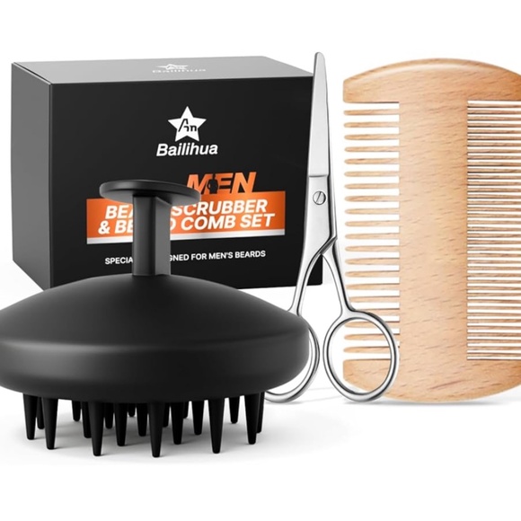 Men’s BUNDLE! Beard scrubber&comb set/body butter/Straight Razor/styling spray - Picture 1 of 15